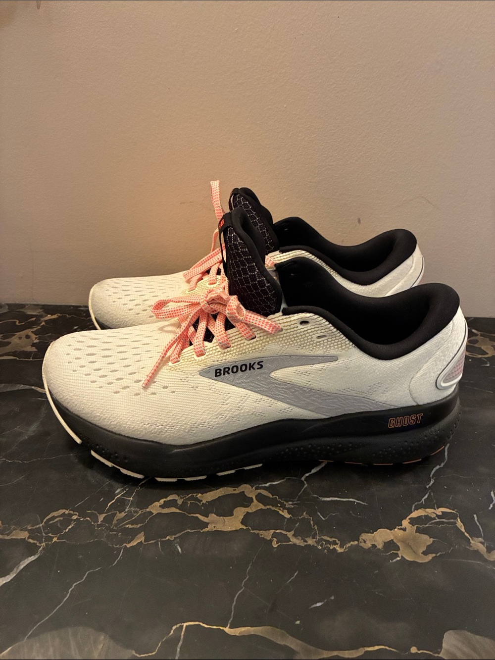 Brooks Women's Ghost 16 Running Shoes - White with Orange Accents in size 8.5